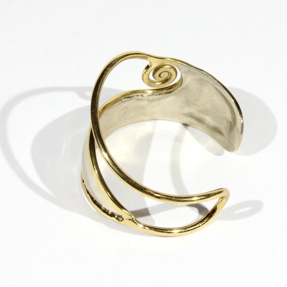 Gold and Silver Tone Modern Cuff Bracelet - Picture 3 of 8